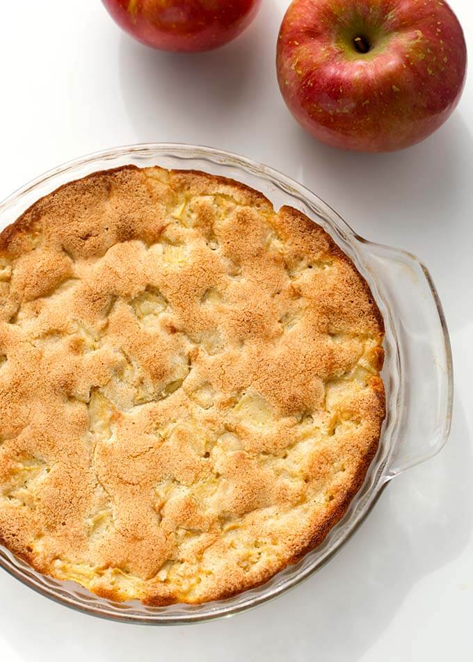 whole Norwegian Apple Pie in glass pie pan