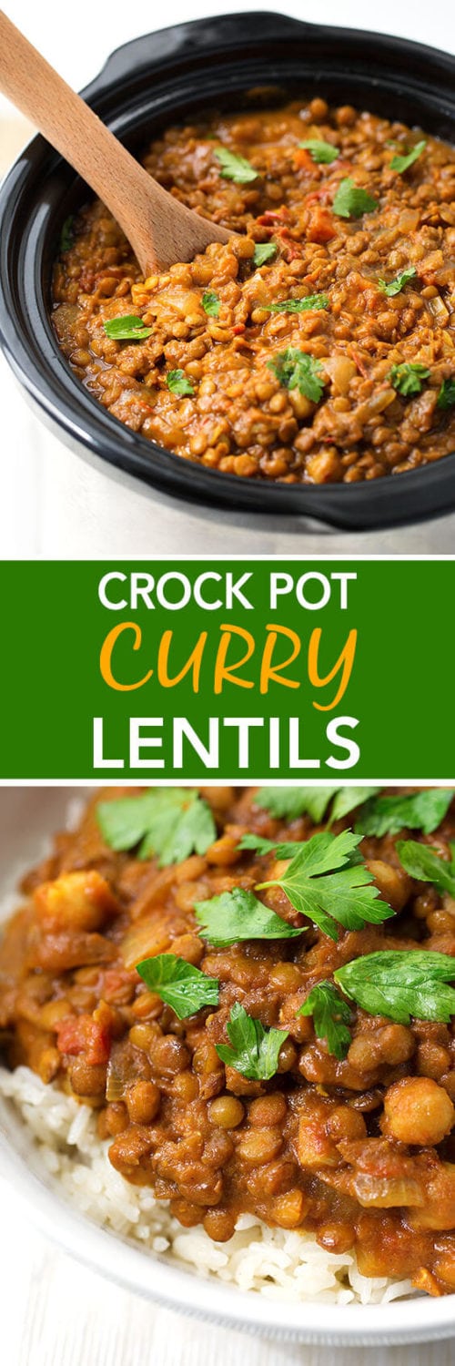 This Crock Pot Curry Lentils recipe is very simple to make. Packed with flavor, we love it! simplehappyfoodie.com #crockpotlentils #slowcookerlentils