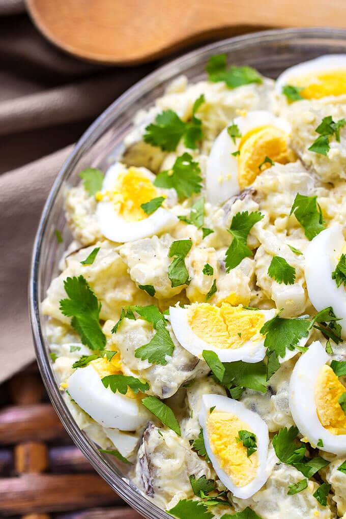 Easy Instant Pot Potato Salad in glass bowl