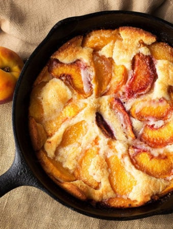 Fresh Peach Cobbler in a cast iron skillet