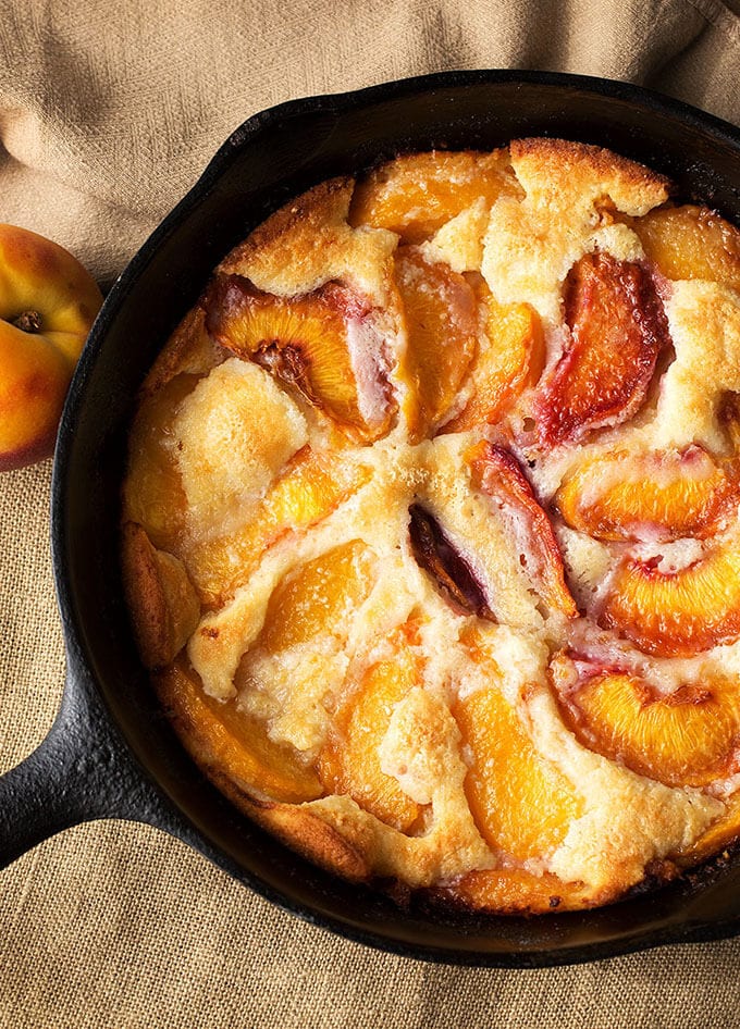 Fresh Peach Cobbler in a cast iron skillet