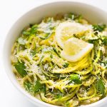 Lemon Garlic Zucchini Noodles in a white bowl