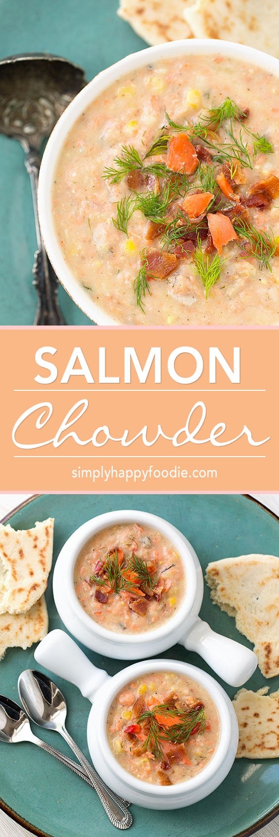 Tasty Salmon Chowder is perfect for using leftover salmon. simplyhappyfoodie.com