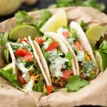 Turkey Street Tacos With Cilantro Cream Sauce are a great Taco Tuesday option. Healthy and tasty! simplyhappyfoodie.com #streettacos #groundturkey