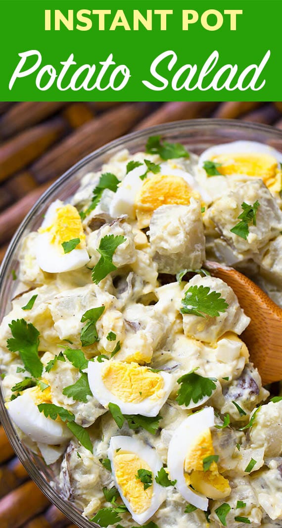 Easy Instant Pot Potato Salad is the best potato salad we have ever had! It's easy and fast to make. Pressure cooker potato salad is so good, you will keep going back to this delicious recipe! simplyhappyfoodie.com #instantpotpotatosalad #pressurecookerpotatosalad