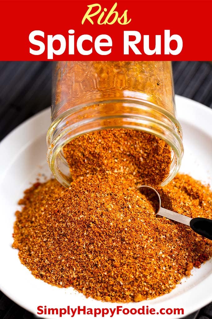This Ribs Spice Rub recipe is a perfect spice blend for seasoning ribs, pork butt, burgers, and making pulled pork. A delicious dry rub seasoning for ribs for bbq. spice rub recipes by simplyhappyfoodie.com #spicerub #ribsspicerub