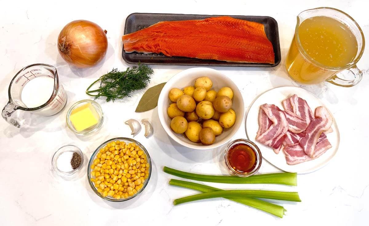 Salmon Chowder ingredients shot.