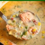 Salmon Chowder in a ladle