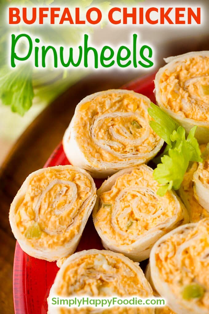 Buffalo Chicken Pinwheels on red plate