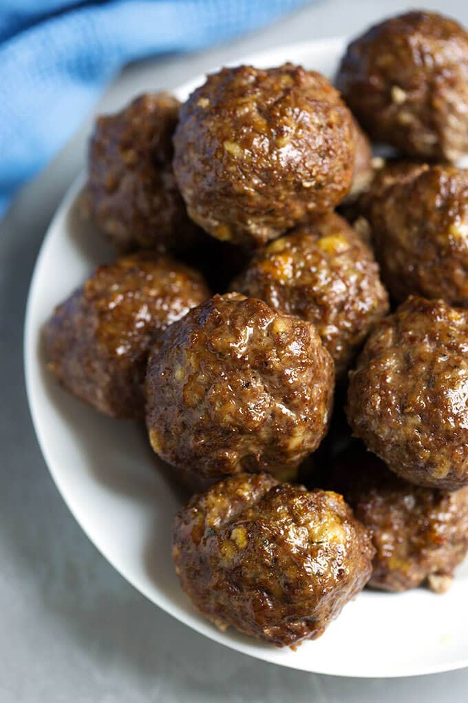 Several Easy Baked Meatballs on a white plate