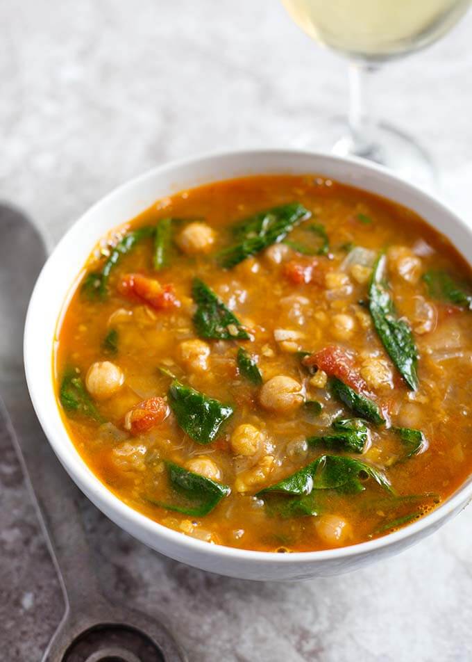 Instant Pot Moroccan Chickpea Stew in a white bowl