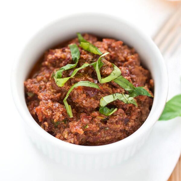 Olive Tapenade in white bowl