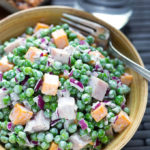 Pea Salad with Smoked Turkey is a tasty side or main dish salad. Simply delicious! simplyhappyfoodie.com