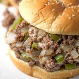 Philly Cheese Steak Sloppy Joes are a classic made simple! Comforting and delicious! simplyhappyfoodie.com