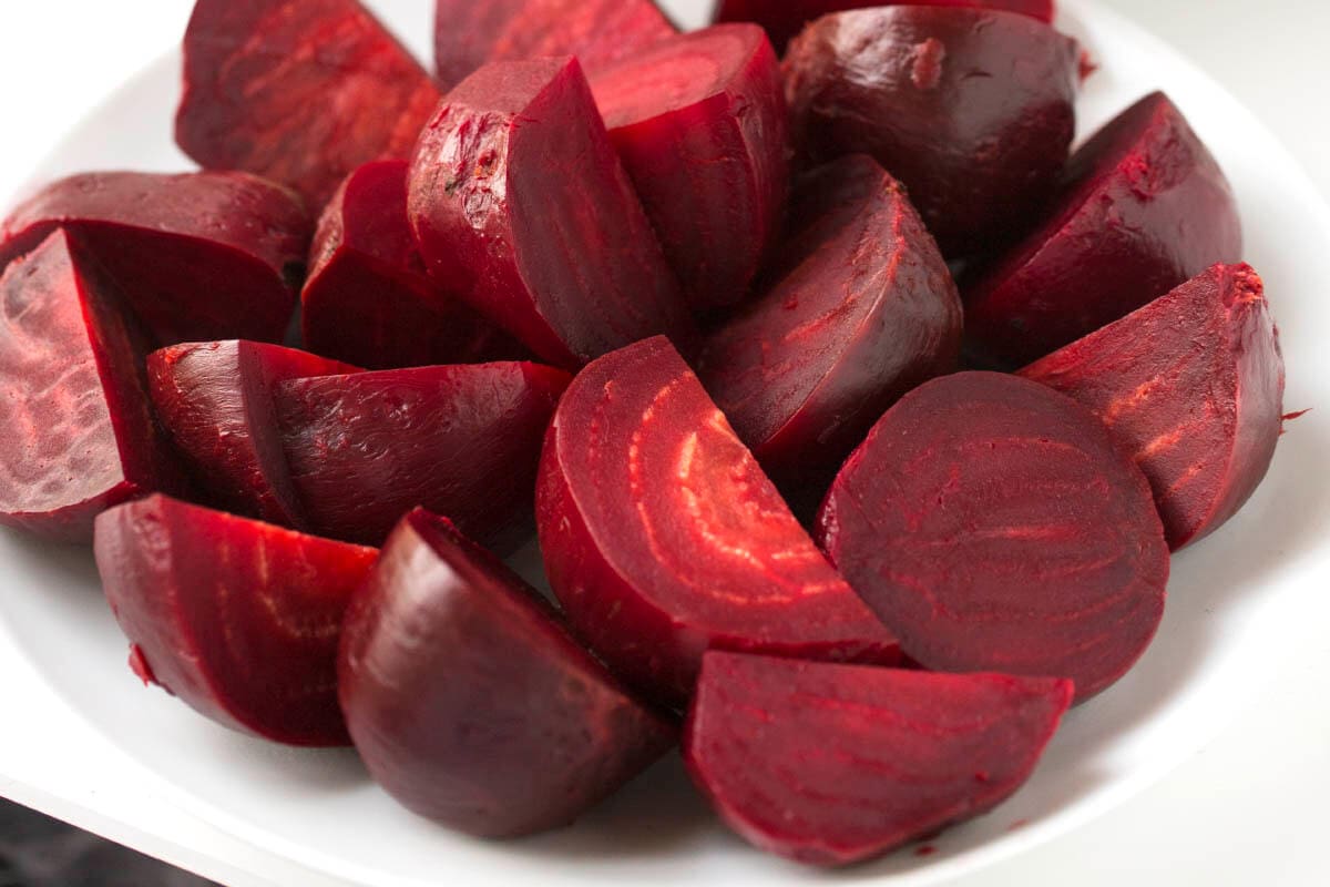  instant pot beets on a white plate.