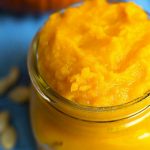 small glass canning jar of pumpkin puree