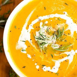 Instant Pot Butternut Squash Soup in a white bowl