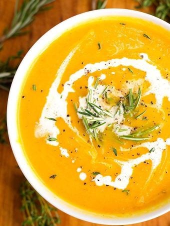 Instant Pot Butternut Squash Soup in a white bowl