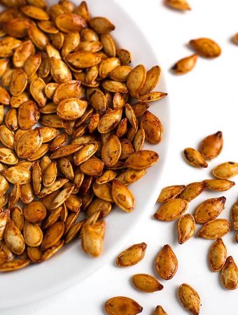 Roasted Pumpkin Seeds in a white bowl