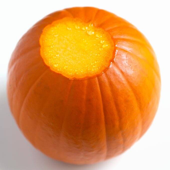 small pumpkin with stem top removed