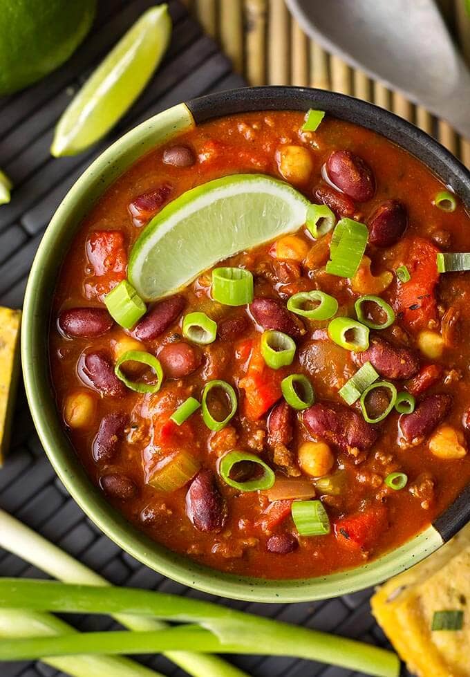 Chili in a white bowl