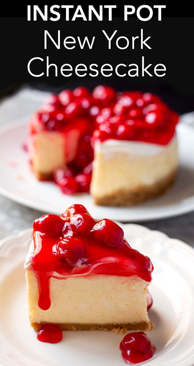 Instant Pot New York Cheesecake is the creamiest and most flavorful New York style cheesecake. Make this cheesecake in your electric pressure cooker! simplyhappyfoodie.com #instantpotcheesecake #instantpotnewyorkcheesecake #pressurecookercheesecake
