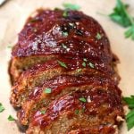Turkey Meatloaf sliced on wooden board