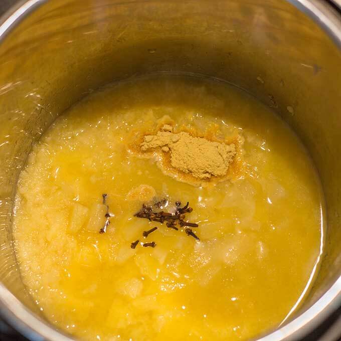 add cloves and dry mustard to the pineapple juice