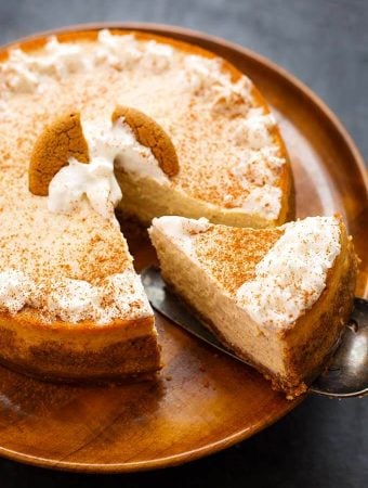 Eggnog Cheesecake on a brown plate