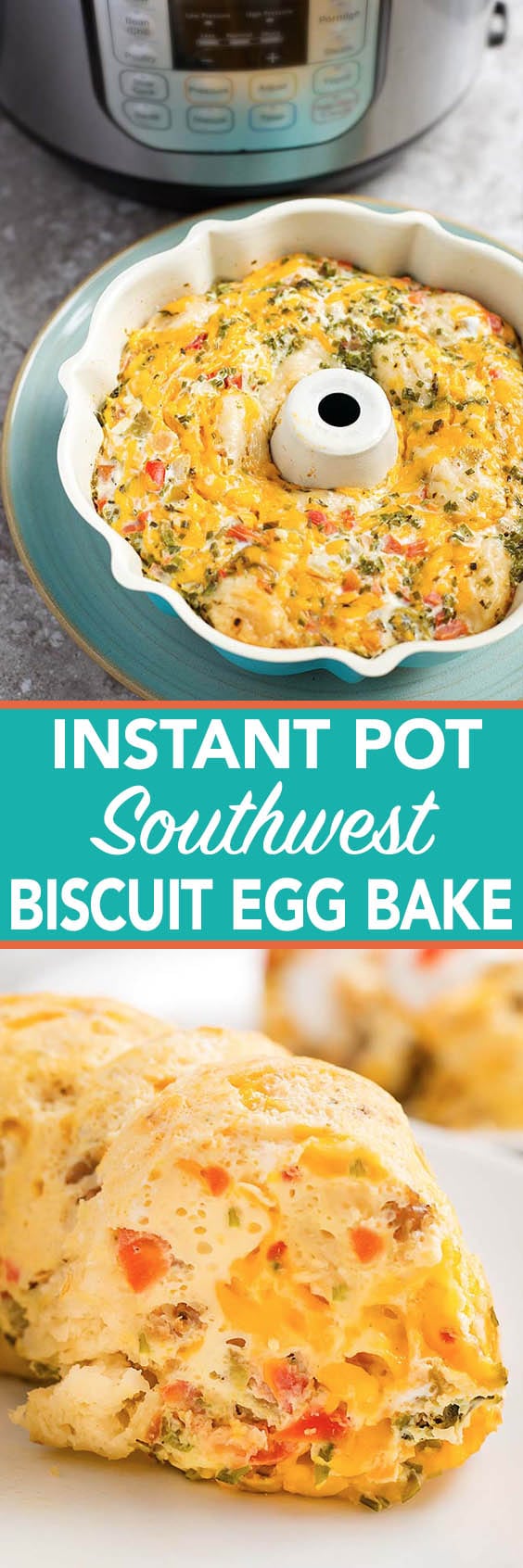 Instant pot southwest egg bake has salsa, cheese, and is a breakfast casserole you cook in your pressure cooker. simplyhappyfoodie.com #instantpotrecipes #instantpoteggbake #instantpoteggs
