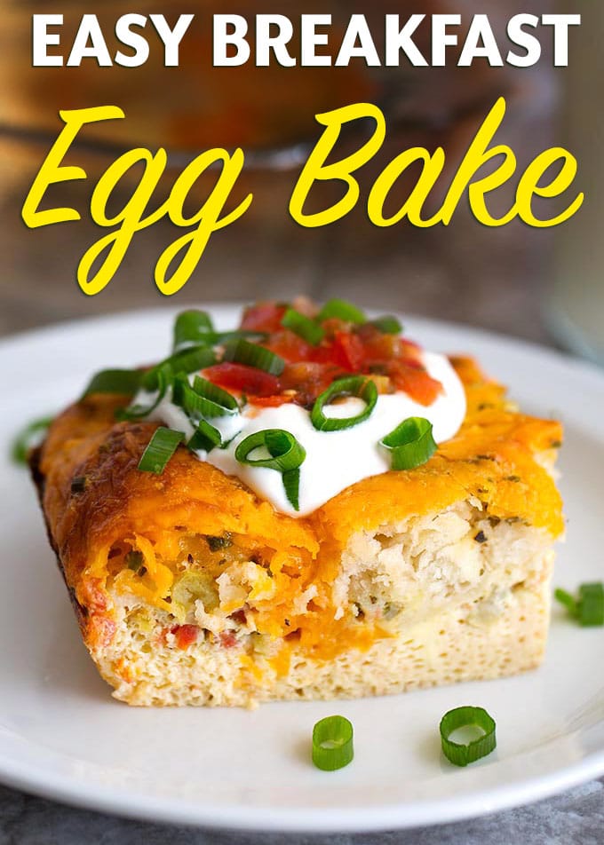 This Easy Breakfast Egg Bake is full of Southwest flavor! Eggs, biscuits, and cheese blend with lots of seasoning and flavorful add ons! Double it to feed a crowd! simplyhappyfoodie.com #eggbake #eggbiscuitbake #eggrecipes