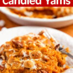 Instant Pot Candied Yams - Sweet Potatoes on white plate pin