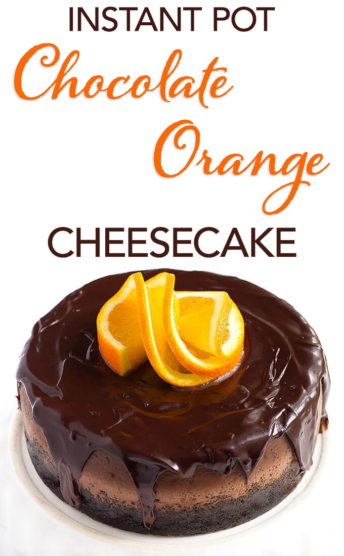 Instant Pot Chocolate Orange Cheesecake is so rich and decadent! A pressure cooker chocolate cheesecake with delicious orange added to the party! This chocolate orange cheesecake is my favorite. A great holiday cheesecake. simplyhappyfoodie.com #instantpotrecipes #instantpotcheesecake #instantpotchocolatechesecake #instantpotchocolateorangechesecake