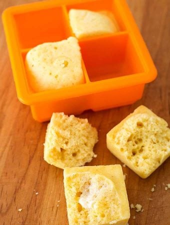 Cornbread Squares in a small four chamber square silicon baking mold