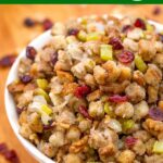 Instant Pot Stuffing in a white bowl