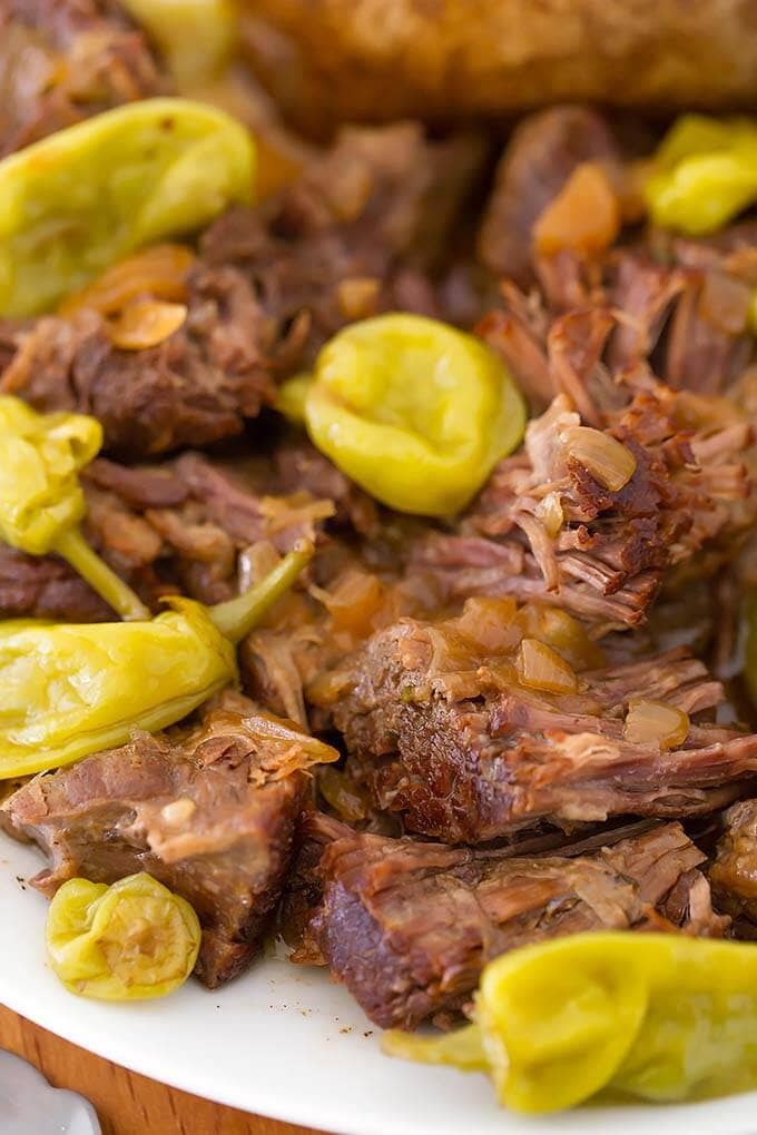 Instant Pot Mississippi Pot Roast on a white plate