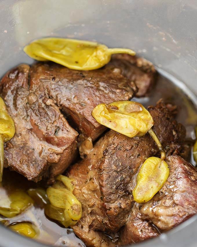 Mississippi Pot Roast in a pressure cooker pot