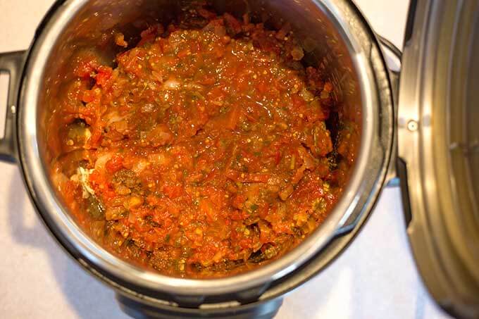 Salsa Chicken ingredients in pressure cooker