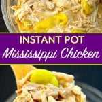 Instant Pot Mississippi Chicken in a glass bowl.