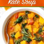 Instant Pot Sweet Potato Kale Soup in a white bowl