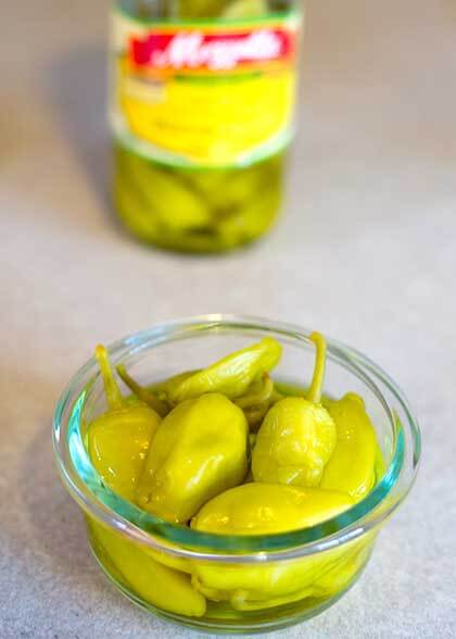 pepperoncinis in small glass bowl
