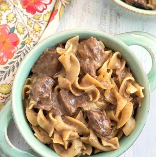 Instant Pot Beef and Noodles is rich, creamy, hearty, and delicious. Tender beef and egg noodles in a beefy, oniony broth. Pressure Cooker Beef and Noodles is easy to make and very tasty! simplyhappyfoodie.com #instantpotrecipes #instantpotbeefnoodles #pressurecookerbeefnoodles #beefandnoodles