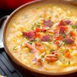 Chicken Corn Chowder in a brown bowl