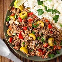 Instant Pot Picadillo with rice on a gray plate