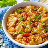 Instant Pot Unstuffed Cabbage Rolls in a white bowl