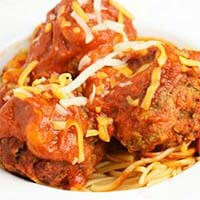 Instant Pot Spaghetti and Meatballs on a white plate