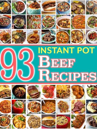 93 Instant Pot Beef Recipes title graphic with images of beef dishes