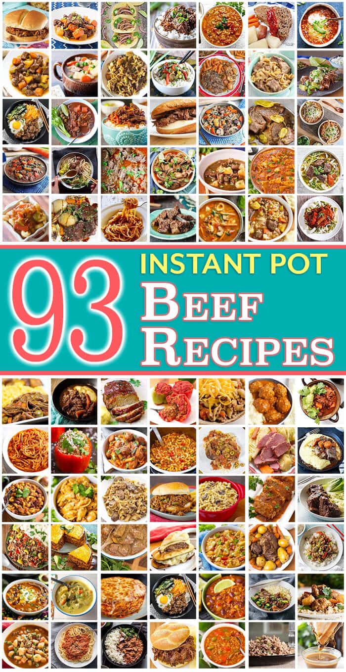 93 Instant Pot Beef Recipes pinterest image with title
