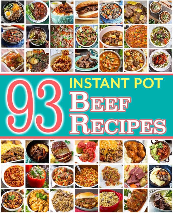 93 Instant Pot Beef Recipes title graphic with images of beef dishes