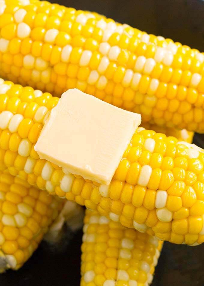 Closeup of Corn on the Cob with slice of butter